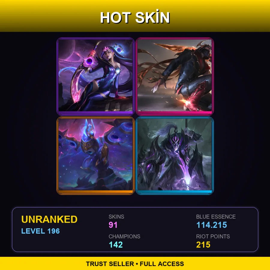 SG | Lv196 | Unranked | 91 Skin | 142 Champ — Unranked / Smurf League of Legends