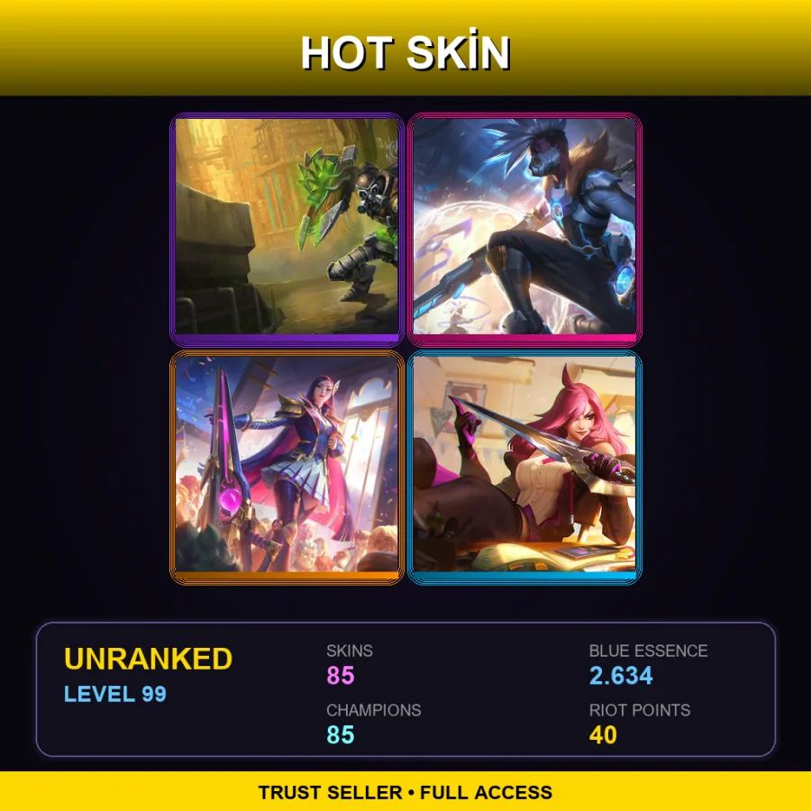 EUNE | Lv99 | Unranked | 85 Skin | 85 Champ — LoL account