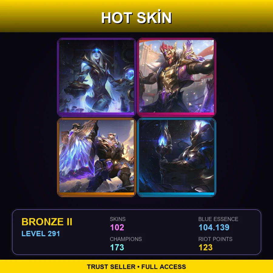 EUW | Cosmic Queen Ashe | Victorious Draven | Victorious Braum | Cosmic Defender Xin Zhao | 102 Skin | 173 Champ | Bronze II | Lv291