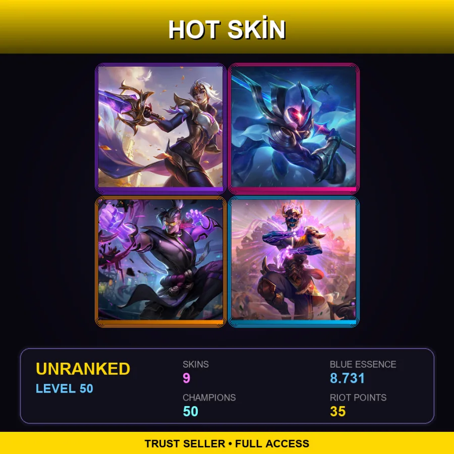 EUW | Lv50 | Unranked | 9 Skin | 50 Champ — LoL account