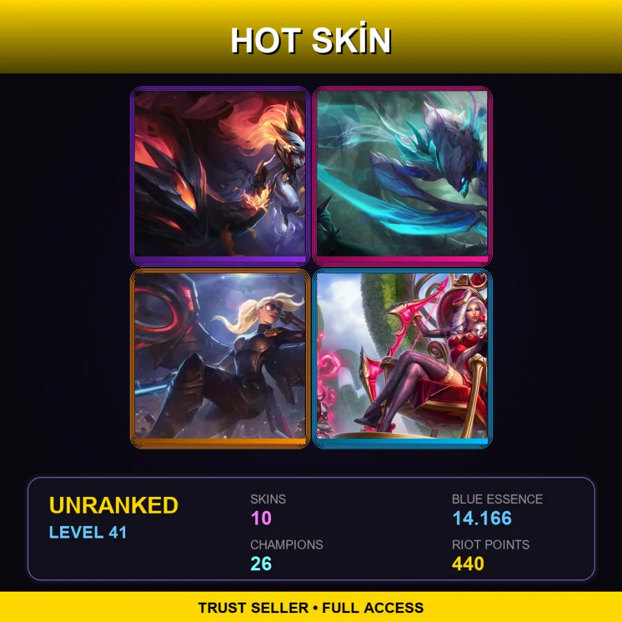 EUW | Lv41 | Unranked | 10 Skin | 26 Champ — LoL account