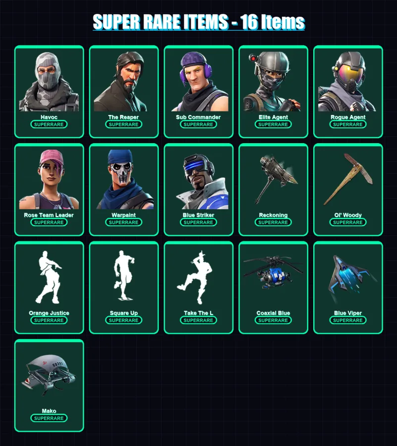[PS4/PS5/XBOX/PC] | Havoc | The Reaper | Sub Commander | Elite Agent | Rogue Agent | 49 skin | 38 pickaxe | 48 emote | 43 glider | Lv521 — Fortnite account