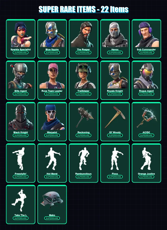 [PC/XBOX/PSN] | Sparkle Specialist | Blue Squire | The Reaper | Havoc | Sub Commander | 156 skin | 146 pickaxe | 151 emote | 106 glider | Lv1316 — Fortnite account