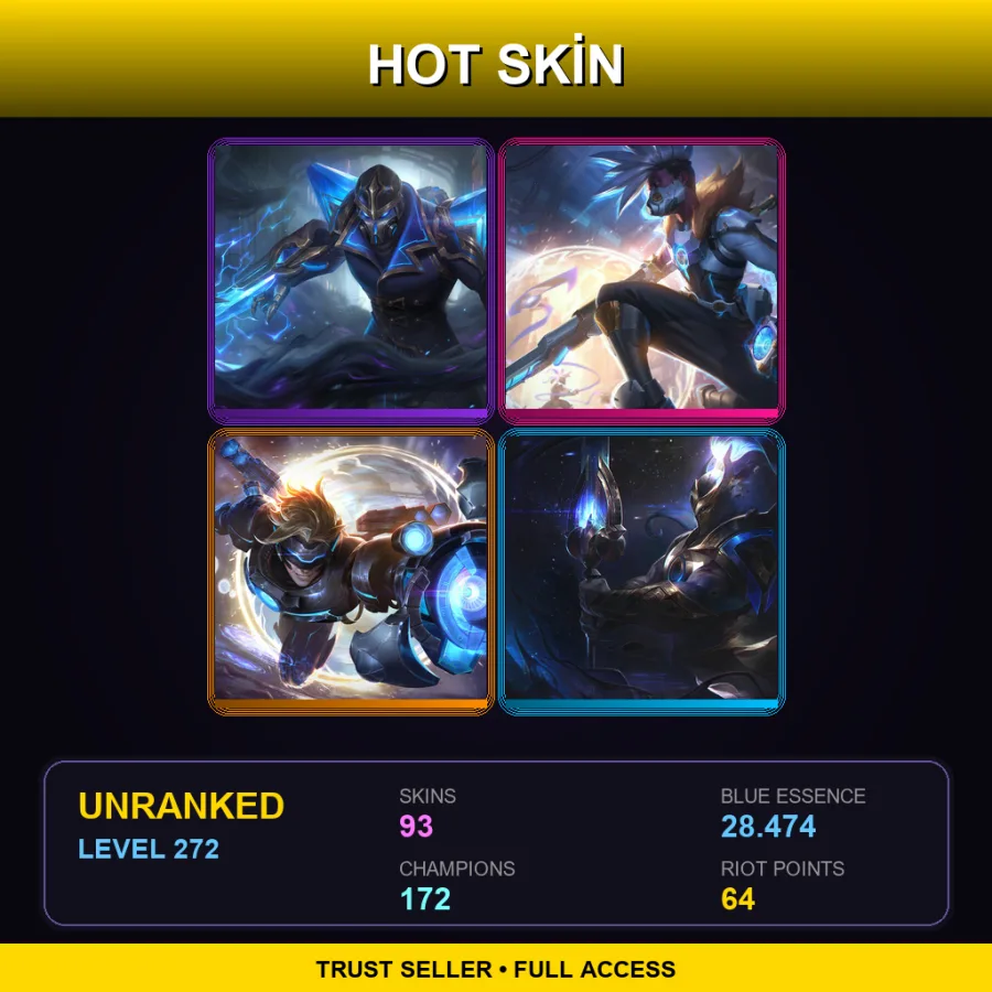 EUW | Lv272 | Unranked | 93 Skin | 172 Champ — LoL account