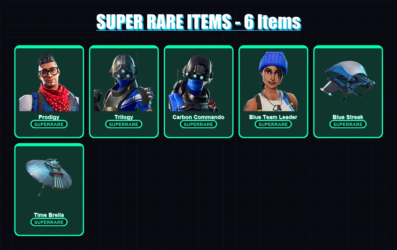 [PS4/PS5/XBOX/PC] | Prodigy | Trilogy | Carbon Commando | Blue Team Leader | Snap | 24 skin | 49 pickaxe | 39 emote | 51 glider | Lv881