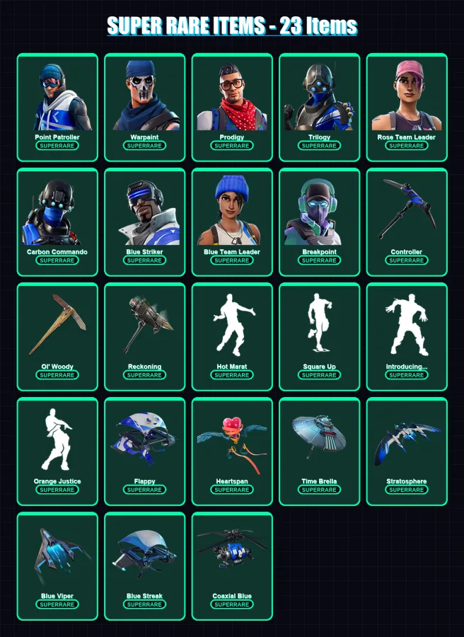 [PS4/PS5/XBOX/PC] | Point Patroller | Warpaint | Prodigy | Trilogy | Rose Team Leader | 247 skin | 283 pickaxe | 288 emote | 255 glider | Lv3578