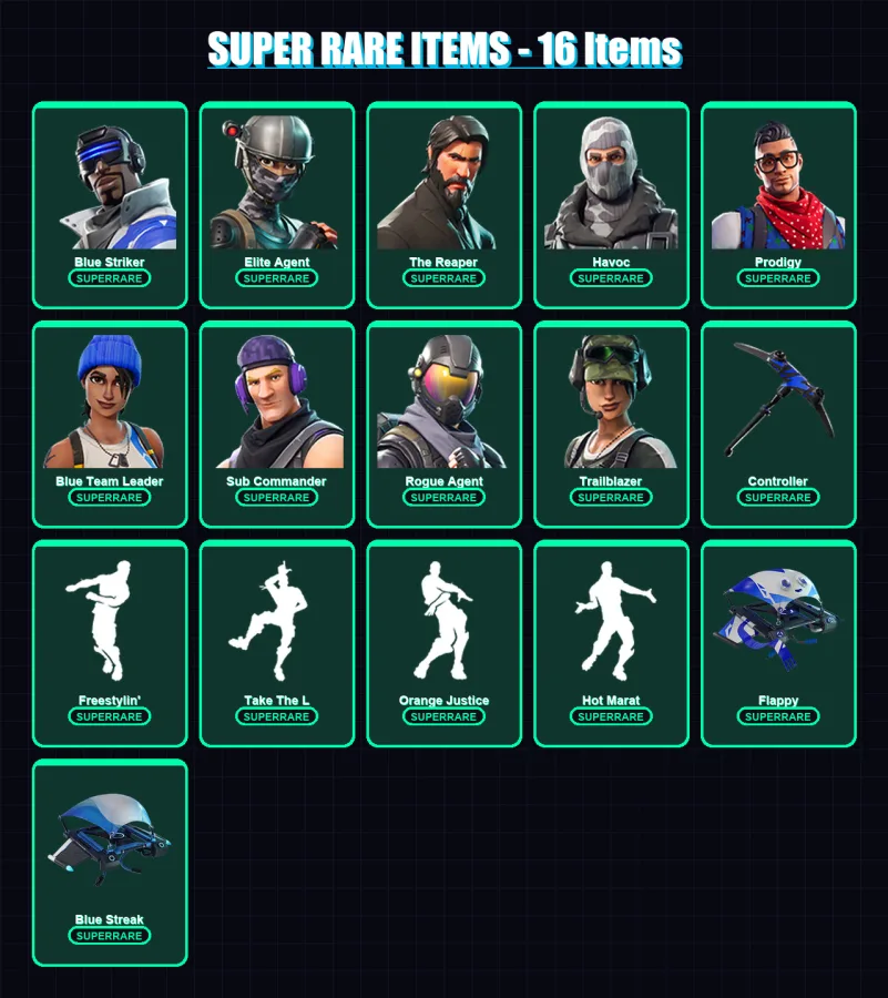 [PS4/PS5/XBOX/PC] | Blue Striker | Elite Agent | The Reaper | Havoc | Prodigy | 38 skin | 25 pickaxe | 34 emote | 36 glider | Lv492