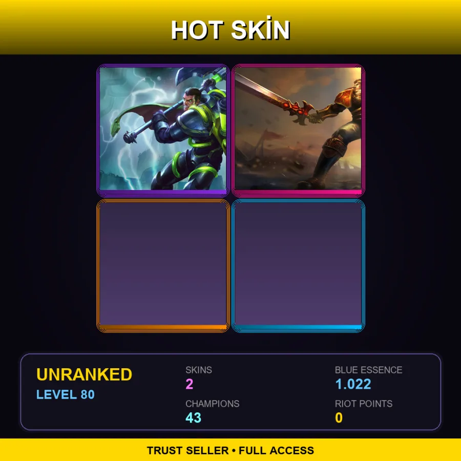 EUW | Lv80 | Unranked | 2 Skin | 43 Champ — Sanguine Garen