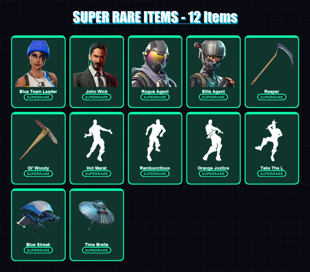 [PC/XBOX/PSN] | Blue Team Leader | John Wick | Rogue Agent | Elite Agent | Spectra Knight | 158 skin | 117 pickaxe | 66 emote | 61 glider | Lv770 — Fortnite account