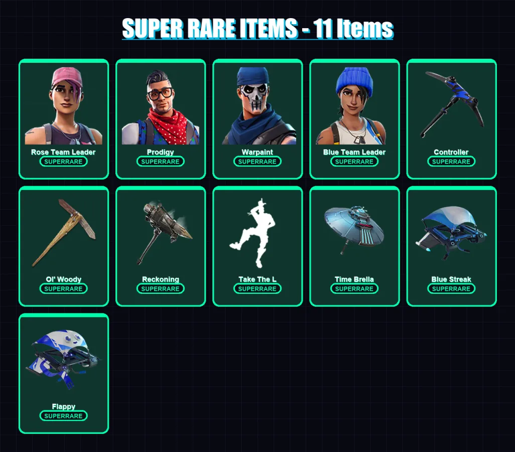 [PC/XBOX] | Rose Team Leader | Prodigy | Warpaint | Blue Team Leader | Peter Griffin | 142 skin | 168 pickaxe | 118 emote | 124 glider | Lv1480