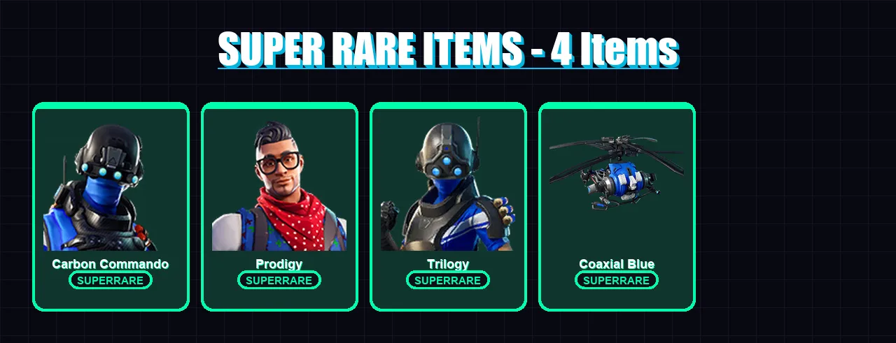 [PS4/PS5/XBOX/PC] | Carbon Commando | Prodigy | Trilogy | Blackheart | Rox | 15 skin | 25 pickaxe | 18 emote | 19 glider | Lv257 — Fortnite account