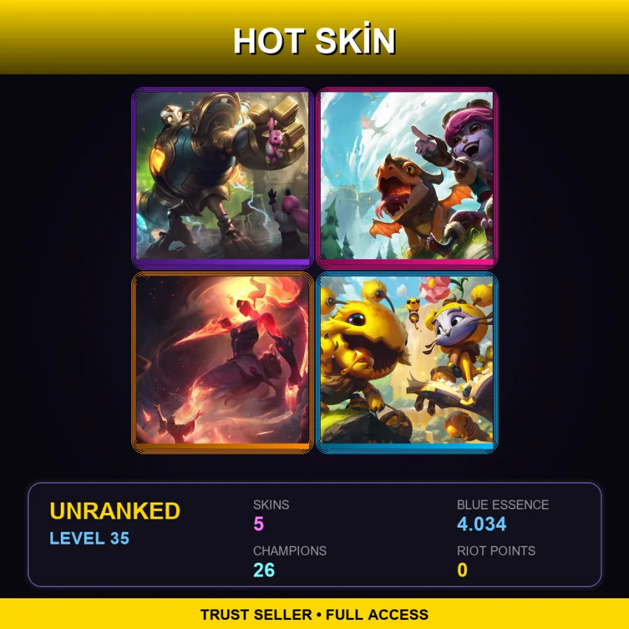 EUW | Lv35 | Unranked | 5 Skin | 26 Champ — LoL account