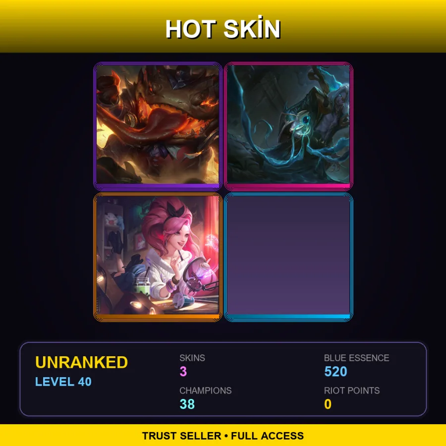 EUNE | Lv40 | Unranked | 3 Skin | 38 Champ — LoL account