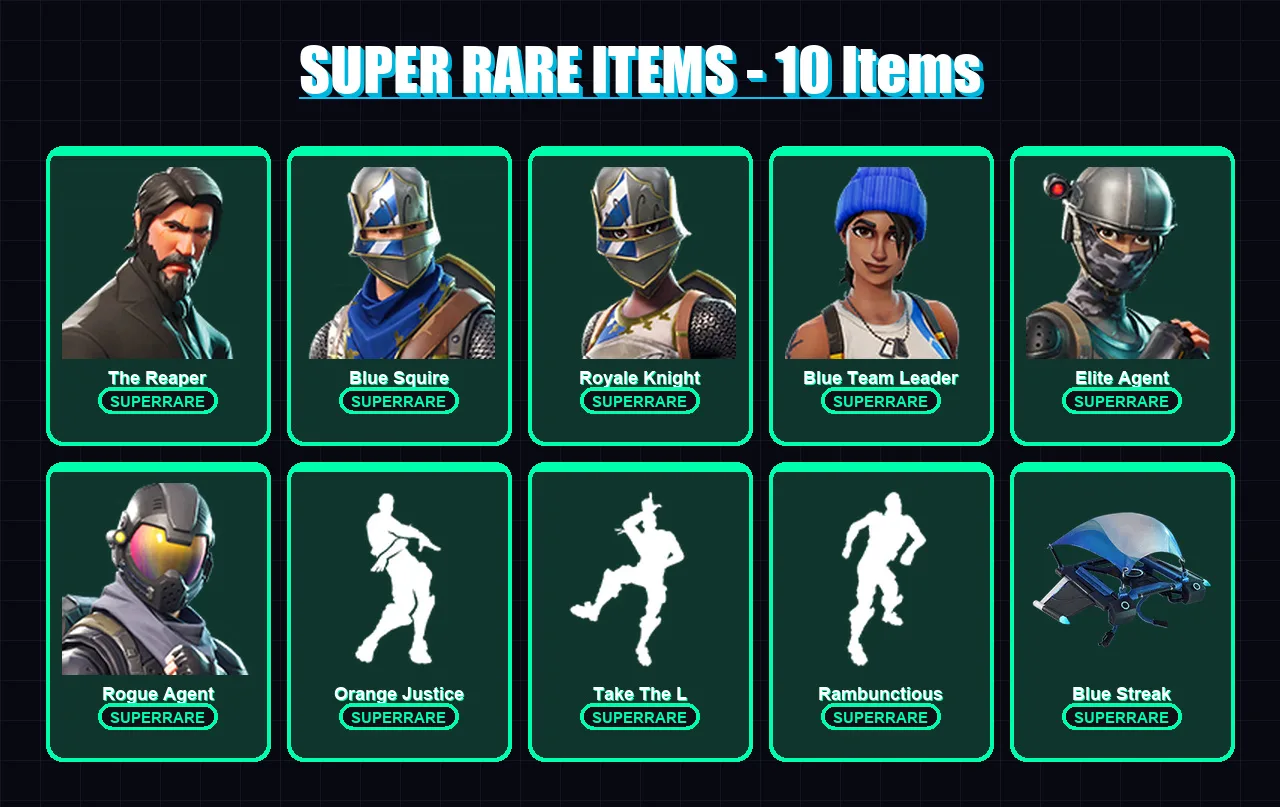 [PS4/PS5/XBOX/PC] | The Reaper | Blue Squire | Royale Knight | Blue Team Leader | Elite Agent | 21 skin | 30 pickaxe | 35 emote | 24 glider | Lv399