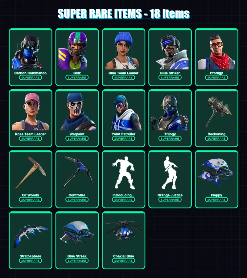 [PC/XBOX] | Carbon Commando | Blitz | Blue Team Leader | Blue Striker | Prodigy | 84 skin | 71 pickaxe | 70 emote | 84 glider | Lv883