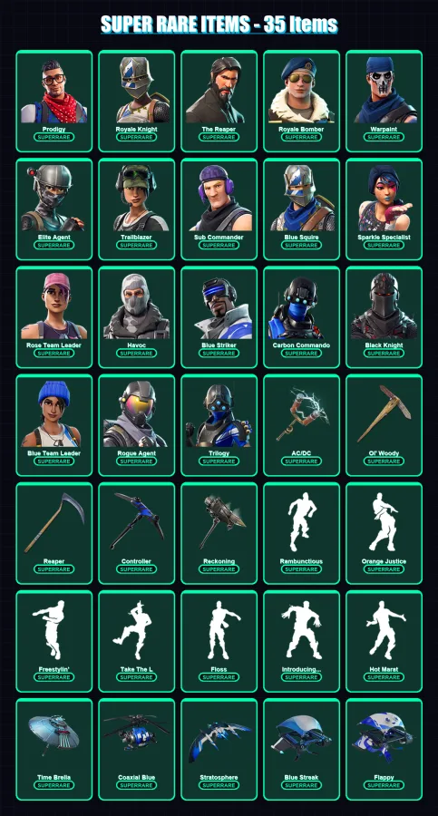 [PS4/PS5/XBOX/PC] | Prodigy | Royale Knight | The Reaper | Royale Bomber | Warpaint | 80 skin | 69 pickaxe | 98 emote | 76 glider | Lv997