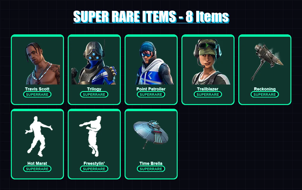 [PC] | Travis Scott | Trilogy | Point Patroller | Trailblazer | Dire | 111 skin | 128 pickaxe | 114 emote | 119 glider | Lv2334 — Game account