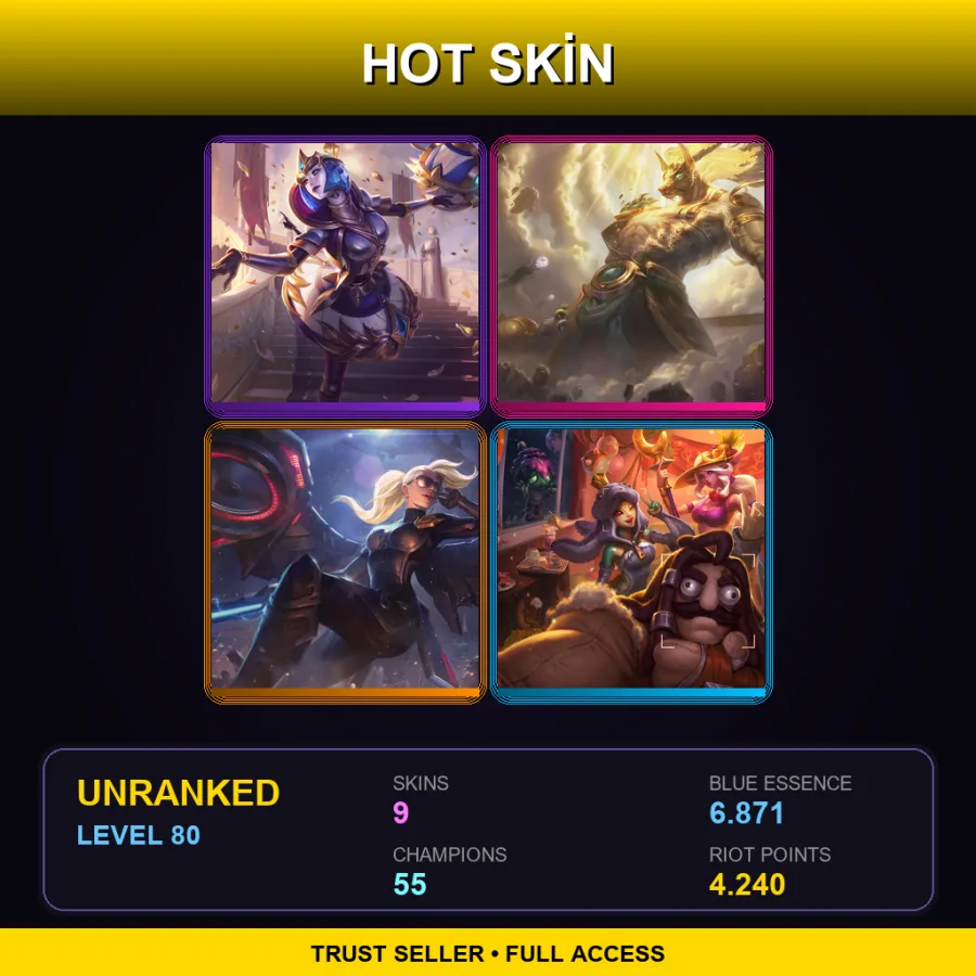 EUNE | Lv80 | Unranked | 9 Skin | 55 Champ — LoL account