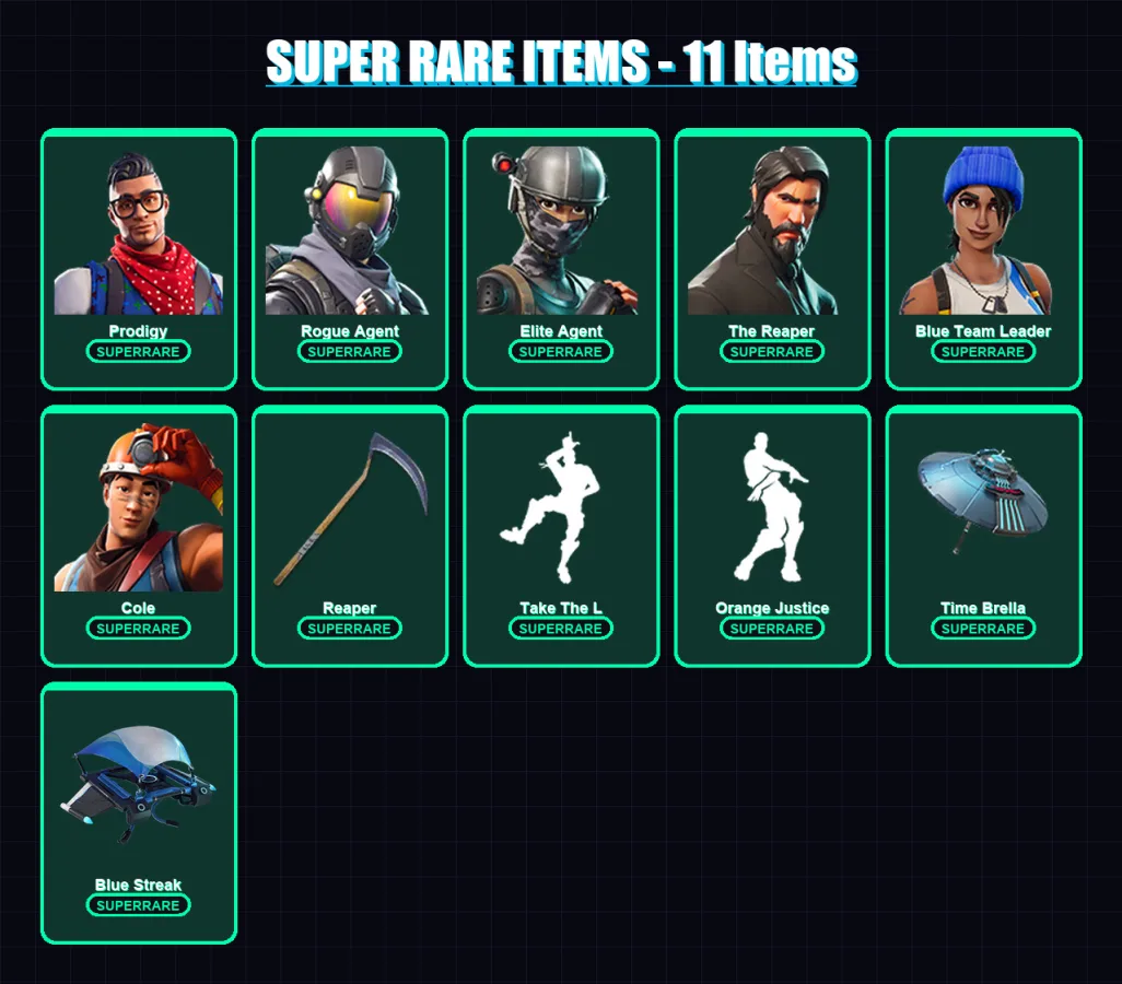 [PS4/PS5/XBOX/PC] | Prodigy | Rogue Agent | Elite Agent | The Reaper | Blue Team Leader | 36 skin | 29 pickaxe | 36 emote | 32 glider | Lv542