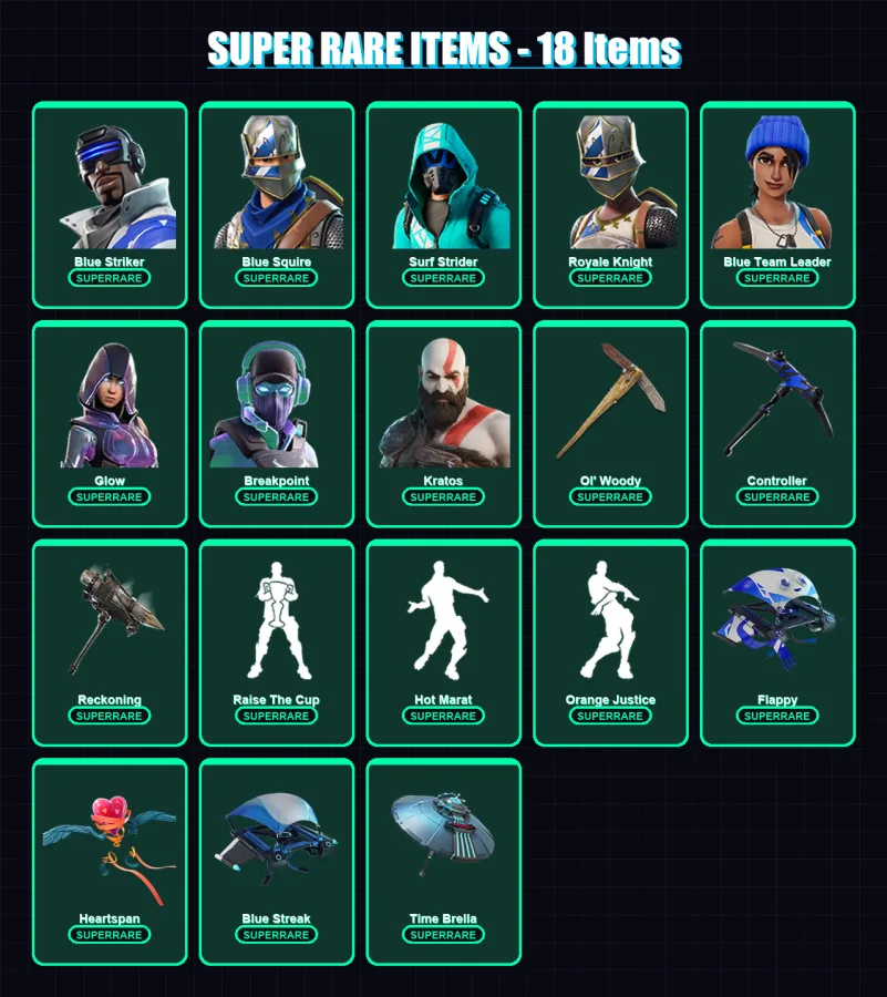 [PC] | Blue Striker | Blue Squire | Surf Strider | Royale Knight | Blue Team Leader | 180 skin | 200 pickaxe | 219 emote | 173 glider | Lv2979