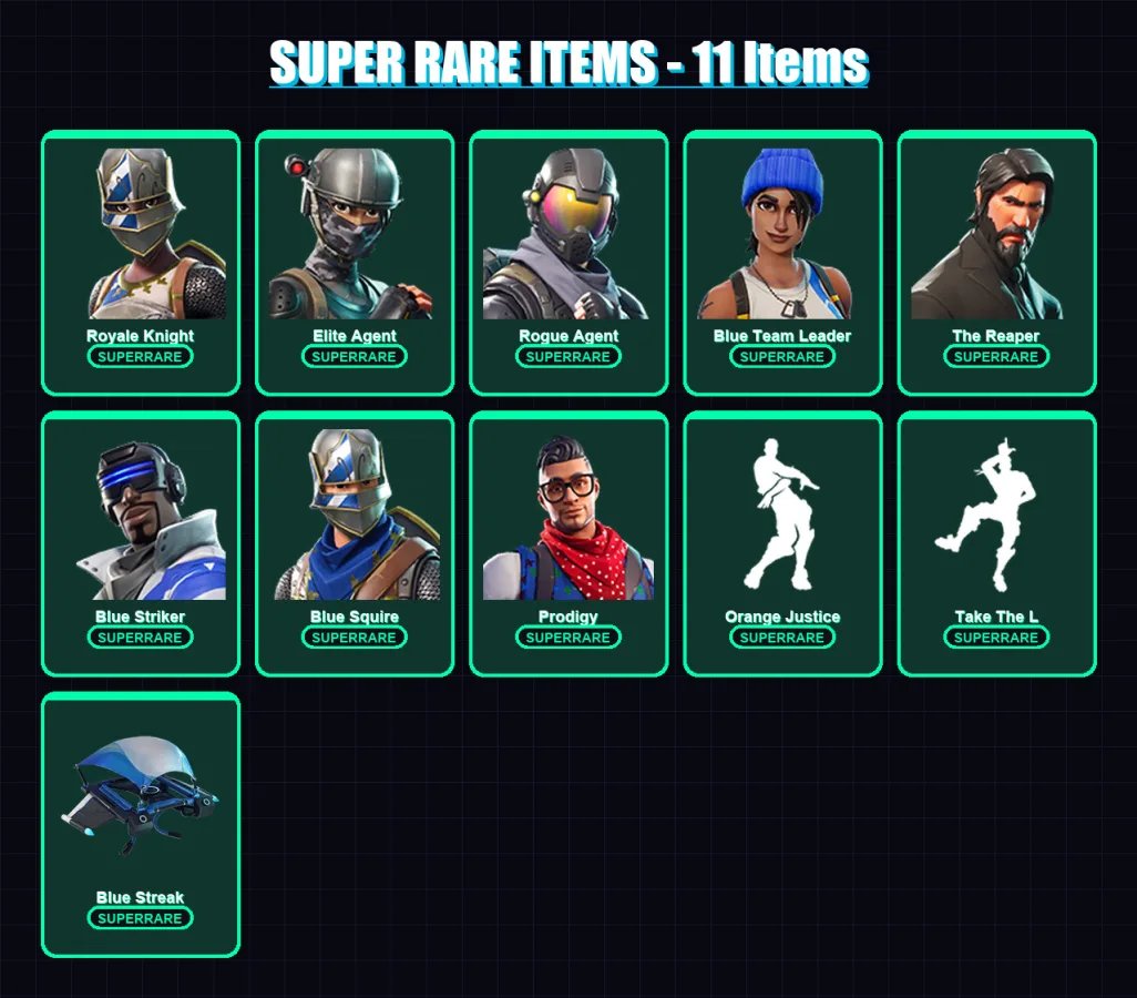 [PS4/PS5/XBOX/PC] | Royale Knight | Elite Agent | Rogue Agent | Blue Team Leader | The Reaper | 59 skin | 25 pickaxe | 51 emote | 27 glider | Lv373
