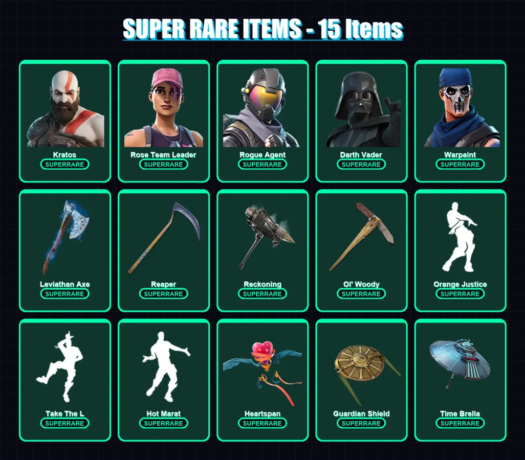 [PC/XBOX/PSN] | Kratos | Rose Team Leader | Rogue Agent | Darth Vader | Warpaint | 225 skin | 239 pickaxe | 195 emote | 211 glider | Lv2936