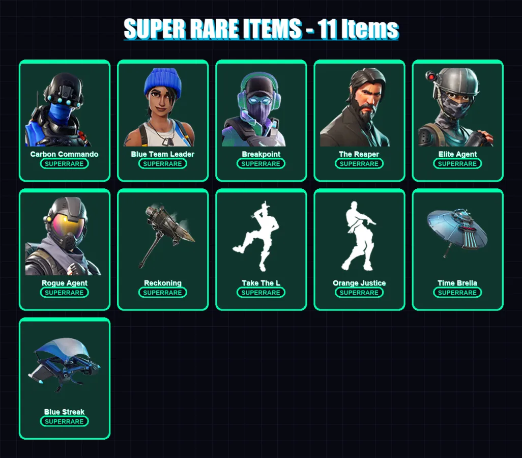 [PC/XBOX] | Carbon Commando | Blue Team Leader | Breakpoint | The Reaper | Elite Agent | 76 skin | 62 pickaxe | 77 emote | 68 glider | Lv842