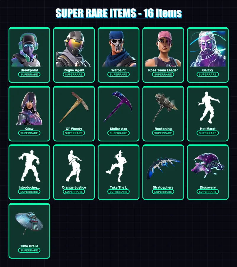 [PS4/PS5/XBOX/PC] | Breakpoint | Rogue Agent | Warpaint | Rose Team Leader | Galaxy | 130 skin | 125 pickaxe | 143 emote | 128 glider | Lv1711