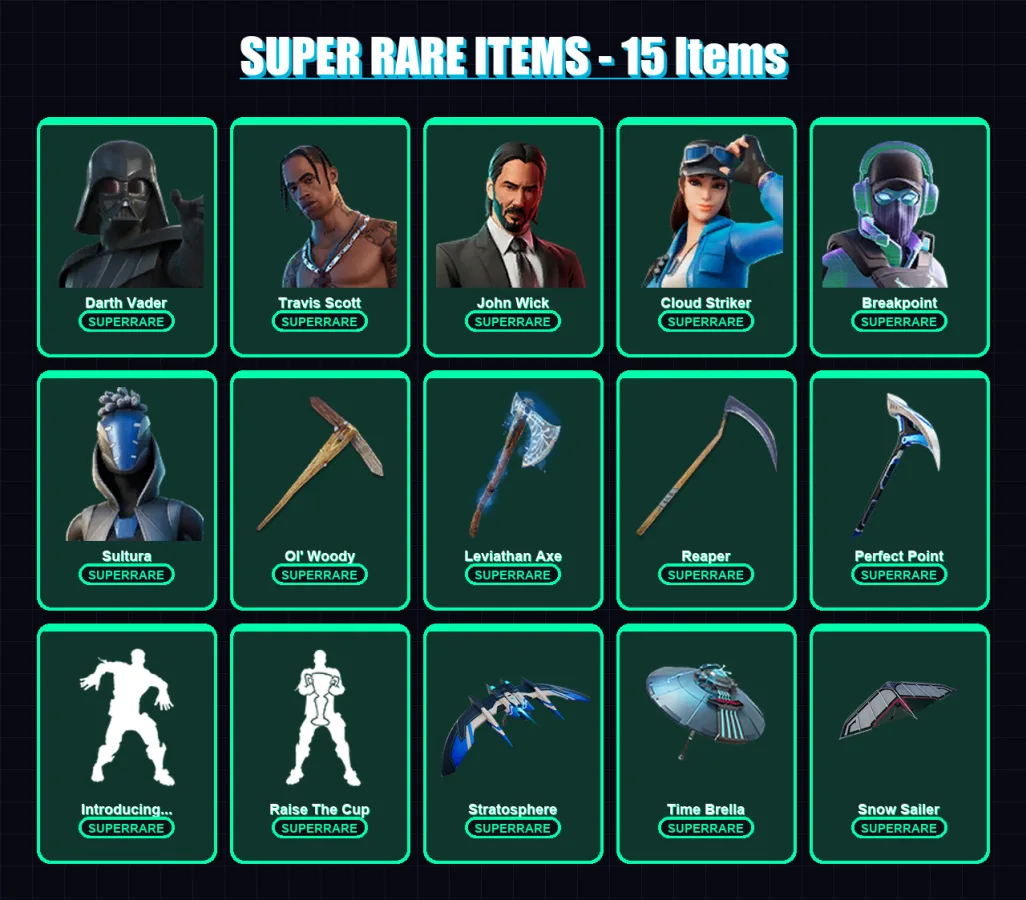 [PC/XBOX/PSN] | Darth Vader | Travis Scott | John Wick | Cloud Striker | Breakpoint | 293 skin | 284 pickaxe | 239 emote | 179 glider | Lv2601