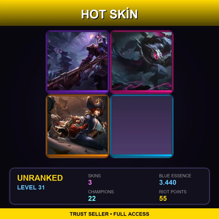 EUW | Lv31 | Unranked | 3 Skin | 22 Champ — LoL account