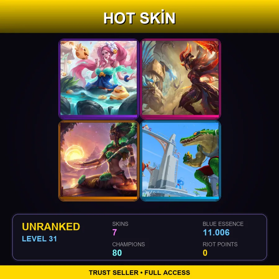 VN | Lv31 | Unranked | 7 Skin | 80 Champ — LoL account