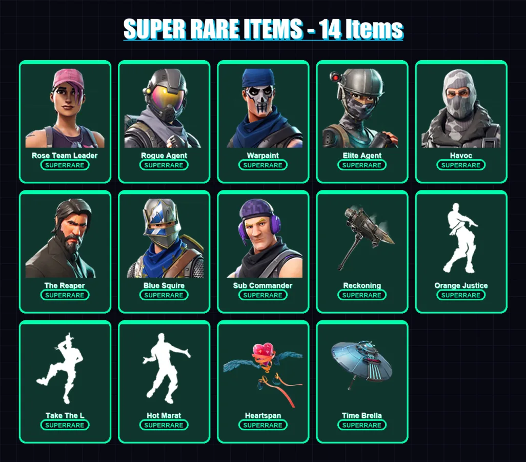 [PC/XBOX/PSN] | Rose Team Leader | Rogue Agent | Warpaint | Elite Agent | Havoc | 46 skin | 55 pickaxe | 53 emote | 53 glider | Lv667