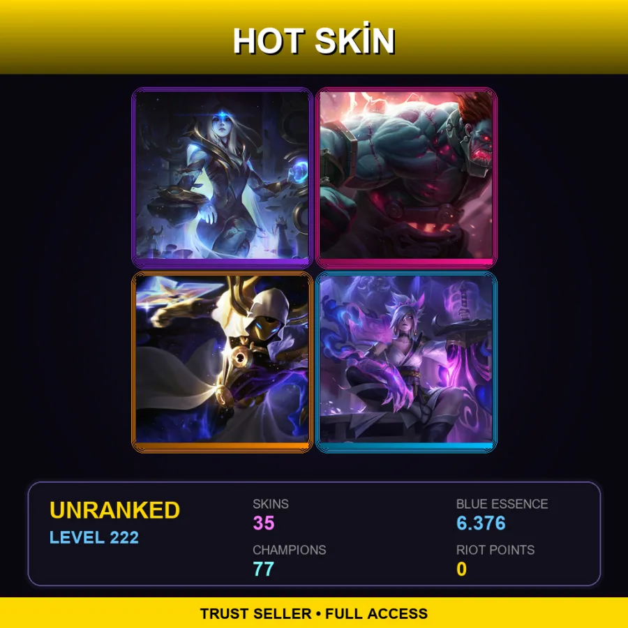 LAN | Lv222 | Unranked | 35 Skin | 77 Champ — LoL account