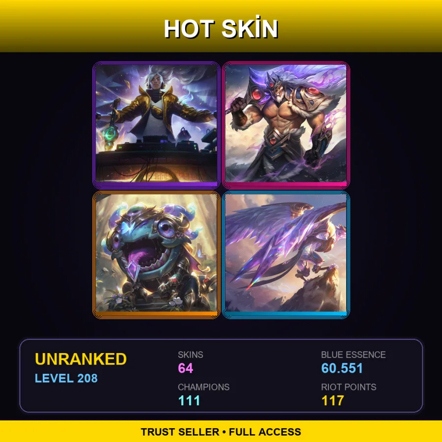 NA | Lv208 | Unranked | 64 Skin | 111 Champ — LoL account