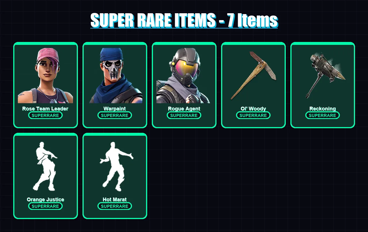 [PC/PSN] | Rose Team Leader | Warpaint | Rogue Agent | Dire | Blackheart | 79 skin | 66 pickaxe | 89 emote | 62 glider | Lv689