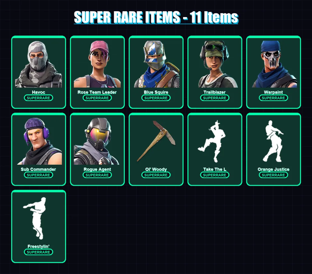 [PC] | Havoc | Rose Team Leader | Blue Squire | Trailblazer | Warpaint | 22 skin | 19 pickaxe | 14 emote | 16 glider | Lv126 — Fortnite account