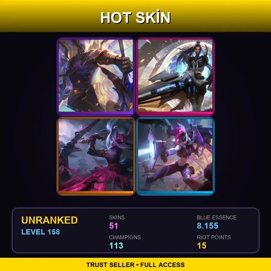 EUNE | Lv158 | Unranked | 51 Skin | 113 Champ — LoL account