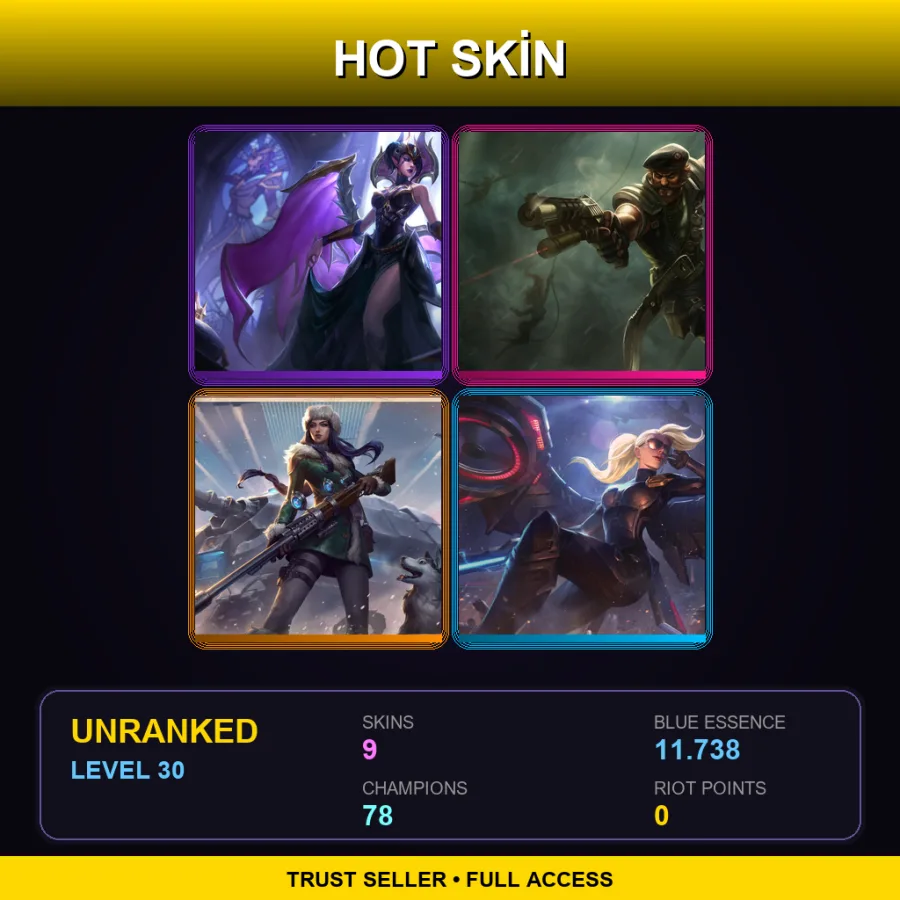 LAS | Lv30 | Unranked | 9 Skin | 78 Champ — LoL account