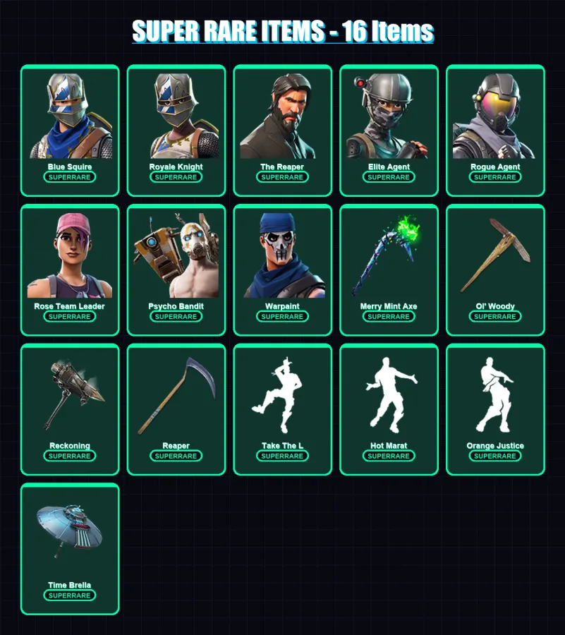 [PC/XBOX/PSN] | Blue Squire | Royale Knight | The Reaper | Elite Agent | Rogue Agent | 208 skin | 140 pickaxe | 150 emote | 136 glider | Lv1933