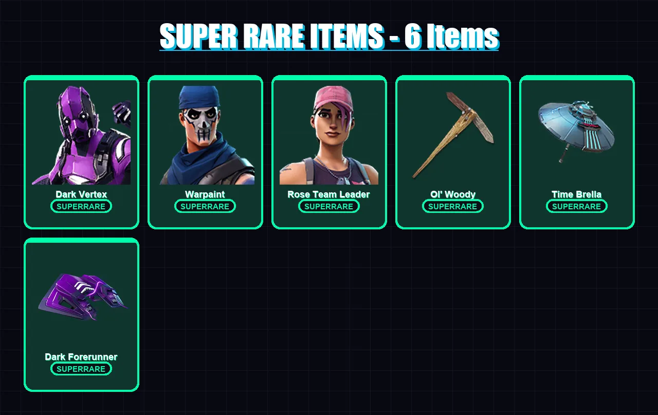 [PC/XBOX/PSN] | Dark Vertex | Warpaint | Rose Team Leader | Hybrid | Deadpool | 156 skin | 204 pickaxe | 177 emote | 183 glider | Lv2881