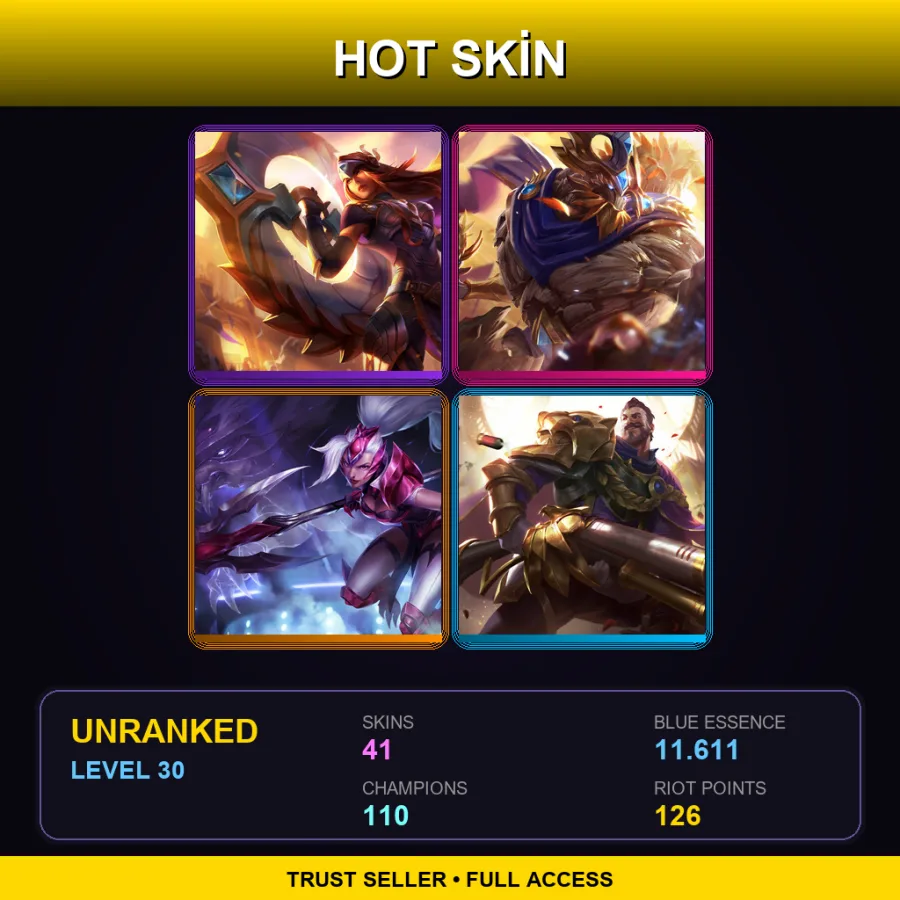 OCE | Lv30 | Unranked | 41 Skin | 110 Champ — Unranked / Smurf League of Legends