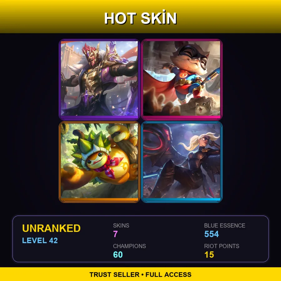 LAS | Lv42 | Unranked | 7 Skin | 60 Champ — LoL account