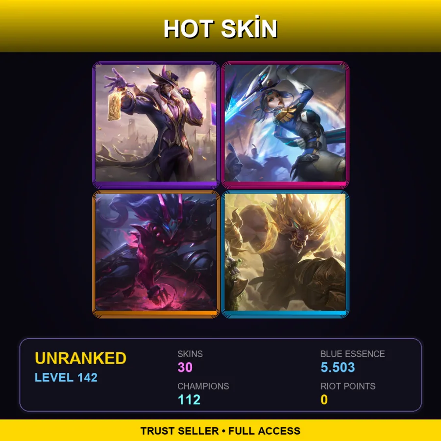 LAS | Lv142 | Unranked | 30 Skin | 112 Champ — Unranked / Smurf League of Legends