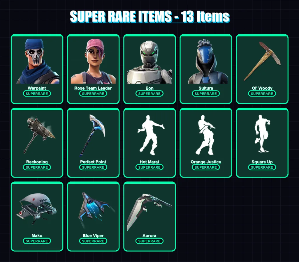 [PC/XBOX] | Warpaint | Rose Team Leader | Eon | Sultura | Carbide | 94 skin | 109 pickaxe | 85 emote | 103 glider | Lv1041