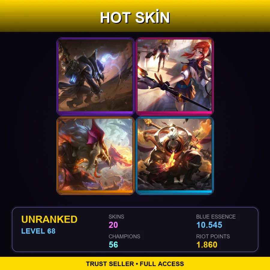 EUW | Lv68 | Unranked | 20 Skin | 56 Champ