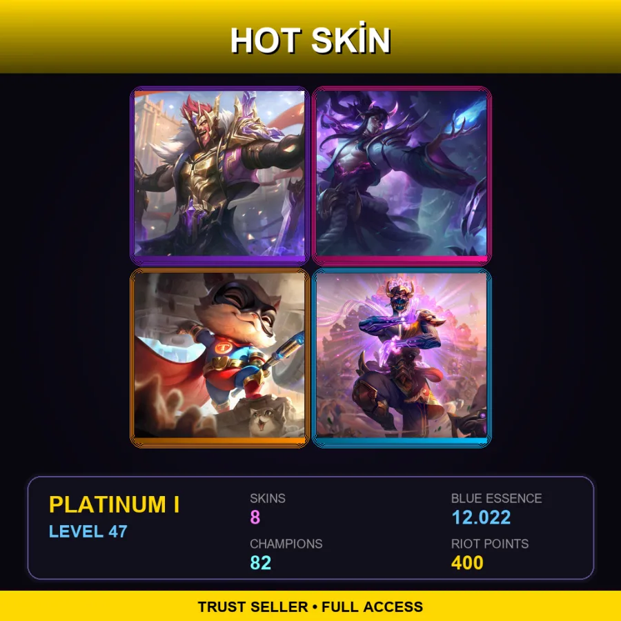 EUW | Lv47 | Platinum I | 8 Skin | 82 Champ — LoL account