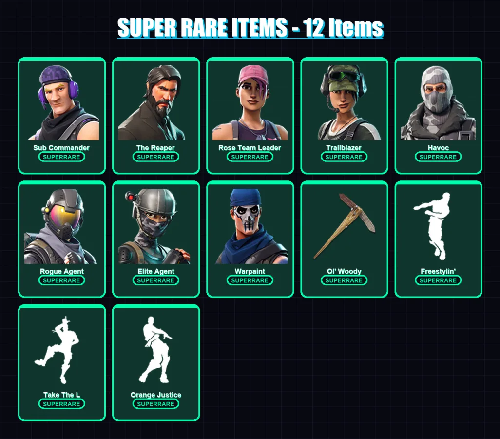 [PC/XBOX/PSN] | Sub Commander | The Reaper | Rose Team Leader | Trailblazer | Havoc | 30 skin | 20 pickaxe | 23 emote | 22 glider | Lv268