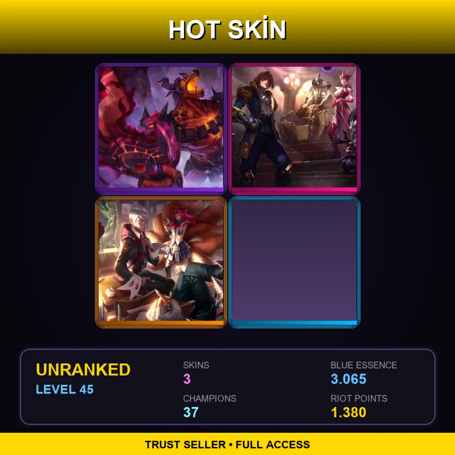 EUW | Lv45 | Unranked | 3 Skin | 37 Champ — LoL account