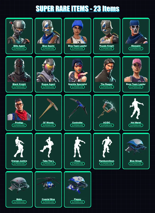 [PS4/PS5/XBOX/PC] | Elite Agent | Blue Squire | Blue Team Leader | Royale Knight | Warpaint | 31 skin | 25 pickaxe | 47 emote | 41 glider | Lv530