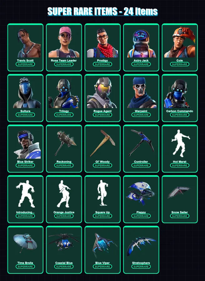 [PS4/PS5/XBOX/PC] | Travis Scott | Rose Team Leader | Prodigy | Astro Jack | Cole | 387 skin | 275 pickaxe | 342 emote | 189 glider | Lv1691 — Fortnite account